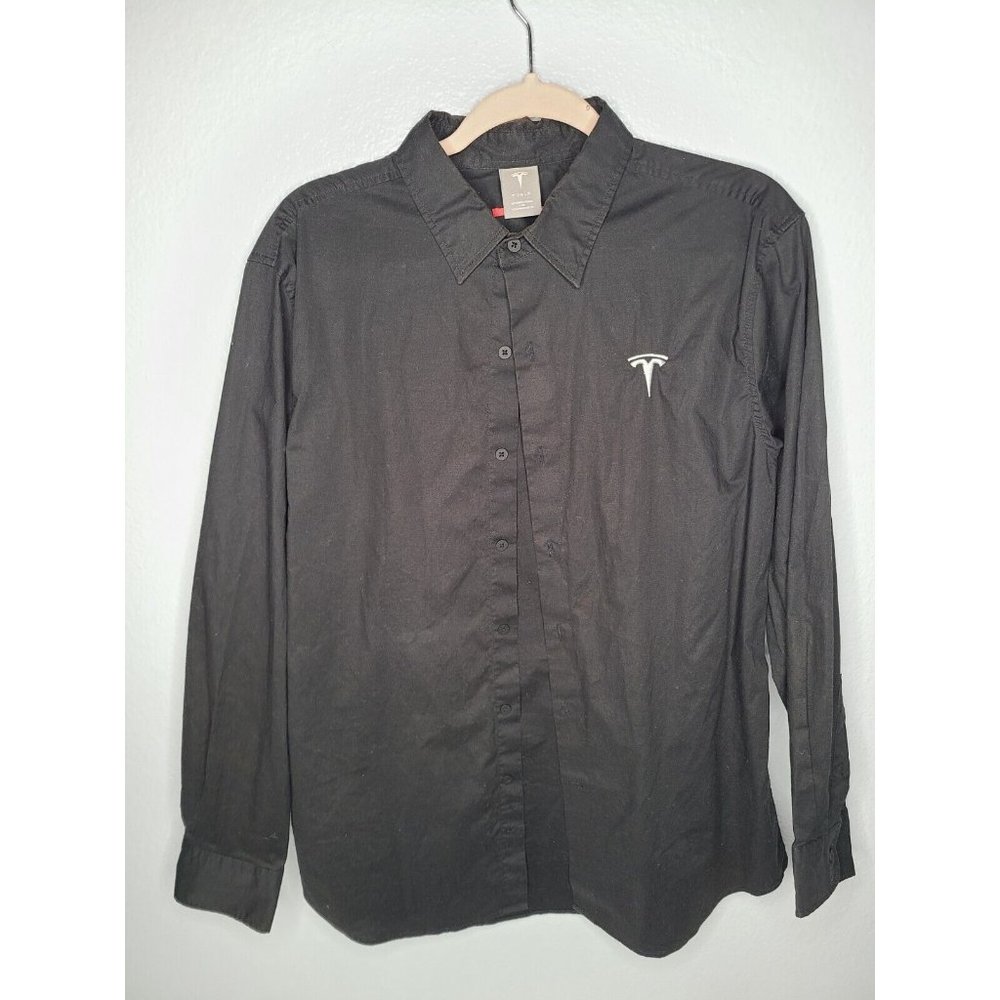 Tesla Employee Men's Shirt Large Black Long Sleeve Button-up With "T" Logo
